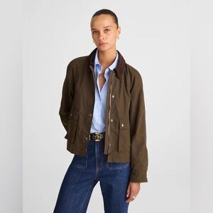 Madewell Barn Jacket Waxed Zip- Front Jacket NW759 OliveGreen Corduroy Collar